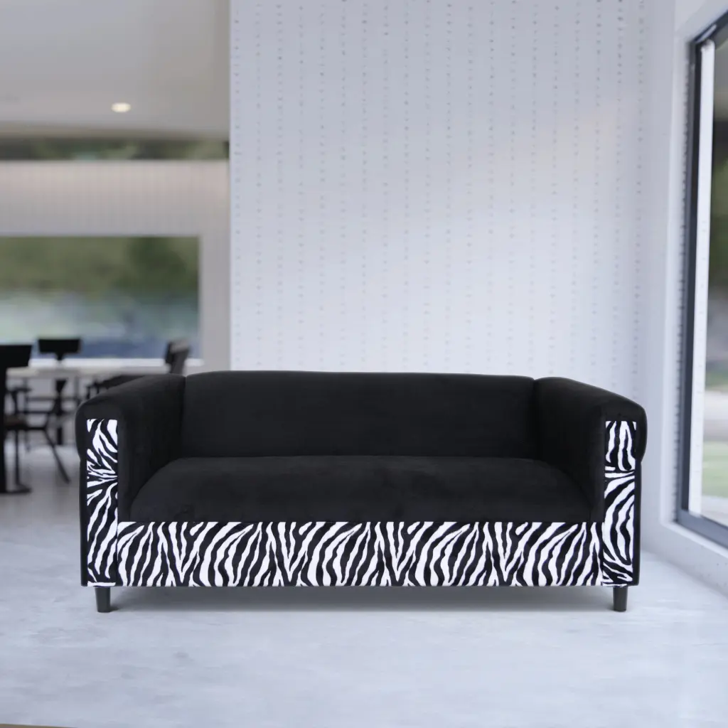 Black Velvet 3 Seater Sofa Zebra Print Modern Couches Living Room american-made seating