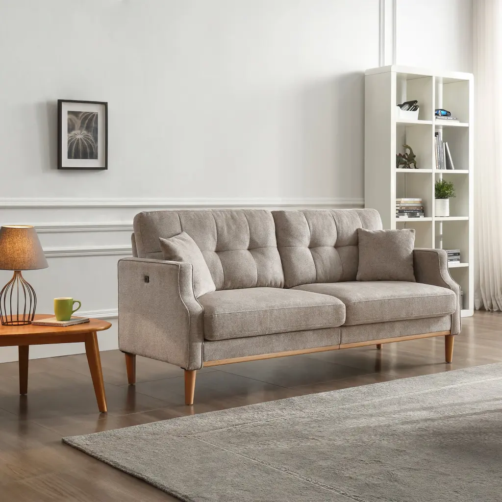 Living Space Sofa 3 Seater Water-resistant Material USB Charge Port Light Gray liyasifurnitureco.-ltd.