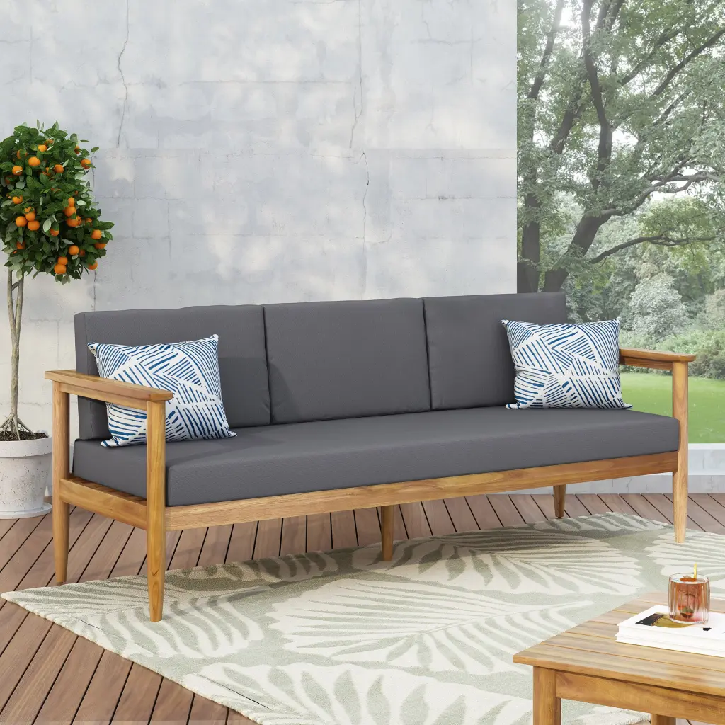 Gavin 3 Seater Sofa Dark Grey Wood Material Living Room nh-perfect home