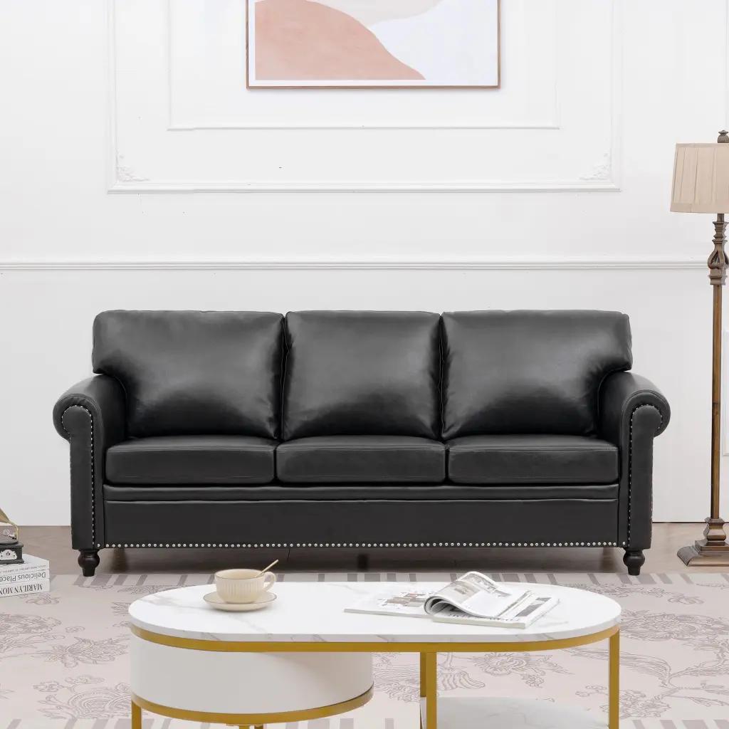 3 Seater Sofa Black PU Foam Material Living Room rnb