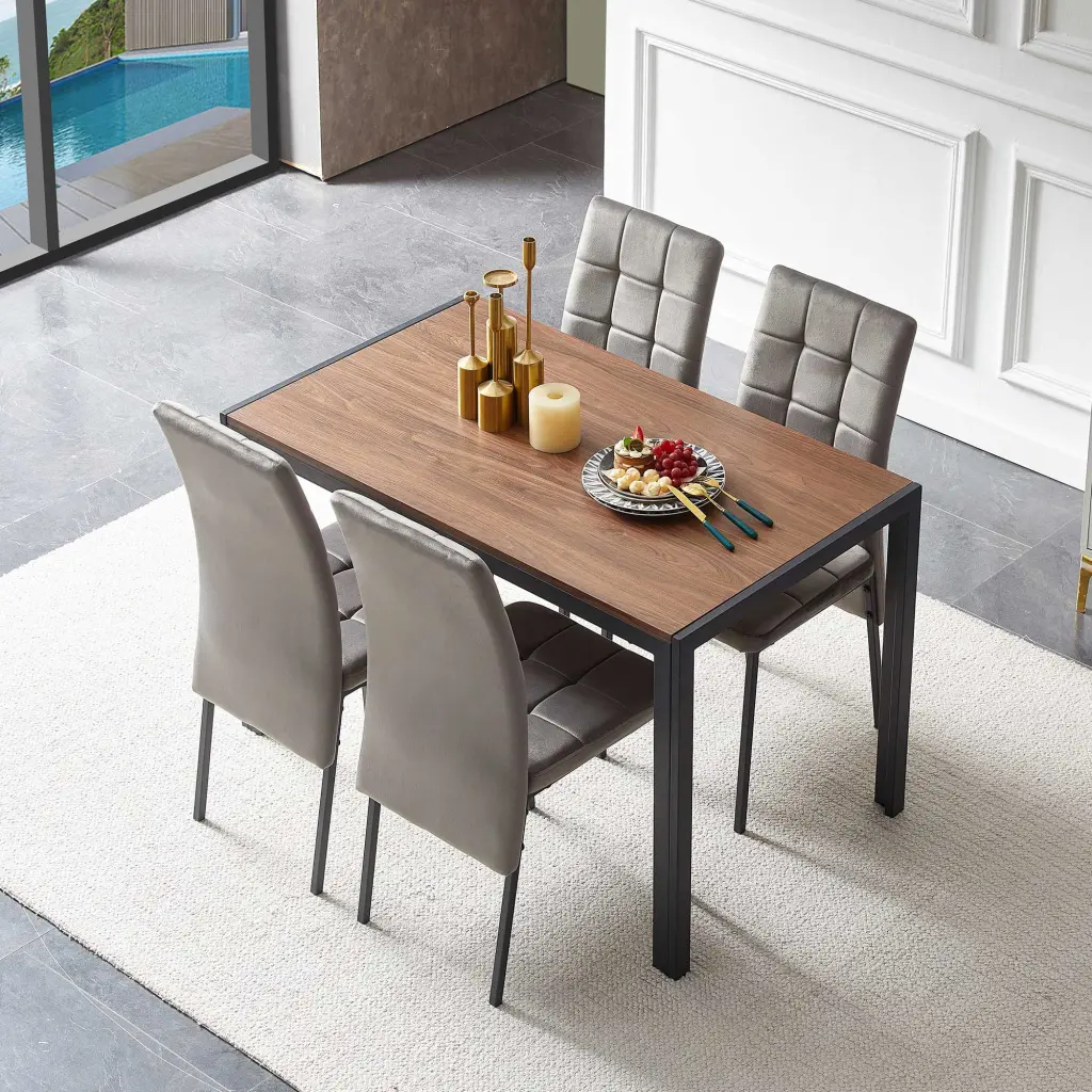 5 Piece Dining Set Grey Velvet High Back Nordic Dining Chair Modern Kitchen bn smart home w1164