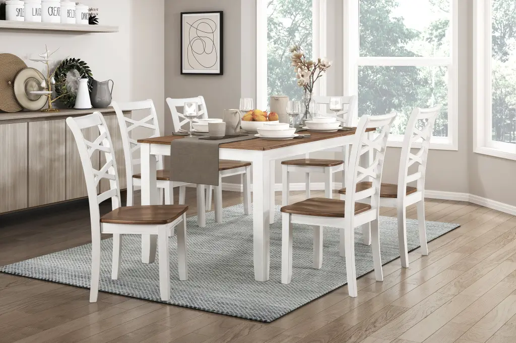 Cherry and White Finish 7 Piece Dining Set Table and 6 Side Chairs Set kanepe
