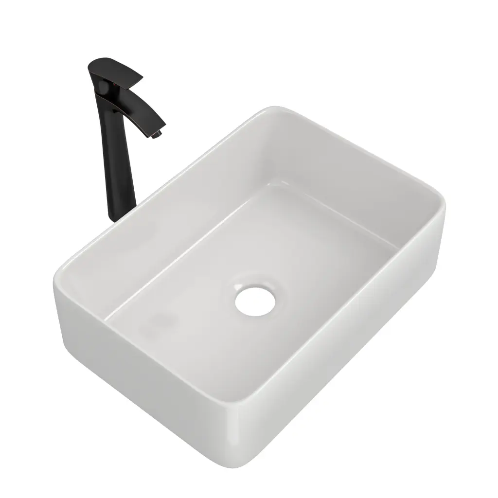 19x15 Inch Rectangle Bathroom Sink and Faucet Bundle Modern Above Counter White Porcelain lordear