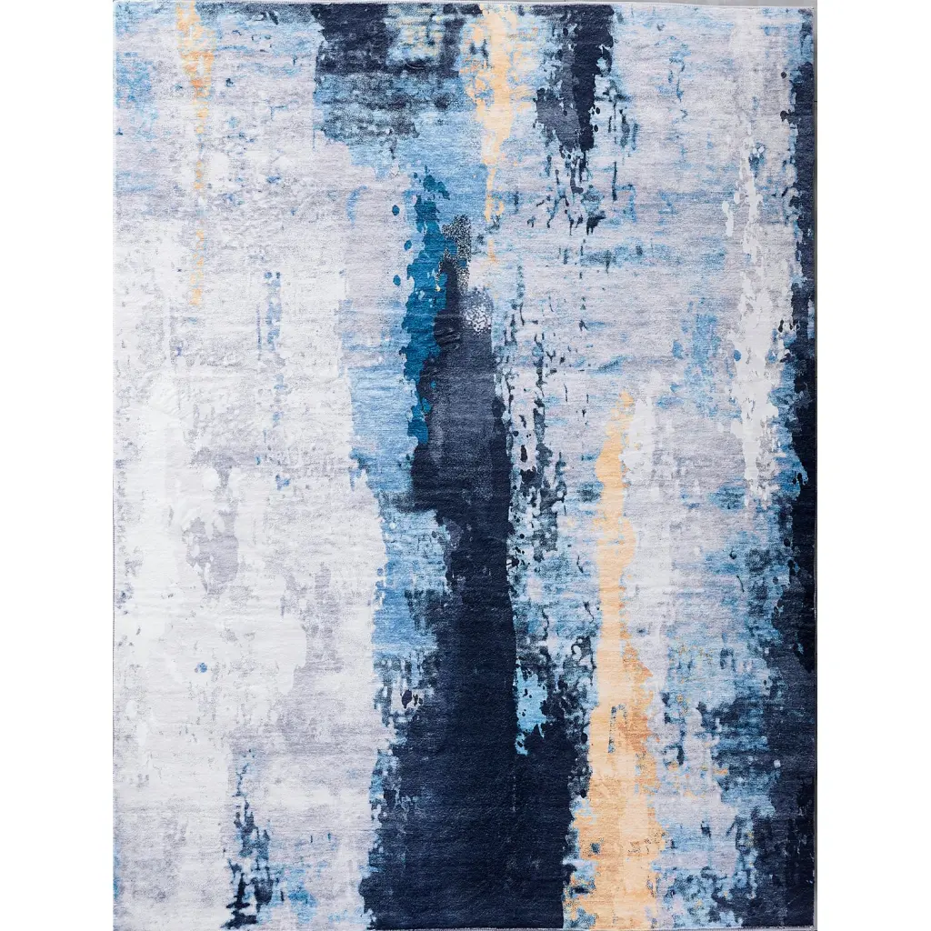 Zara Collection Abstract Design Gray Blue Yellow Machine Washable Super Soft Area Rug furnings