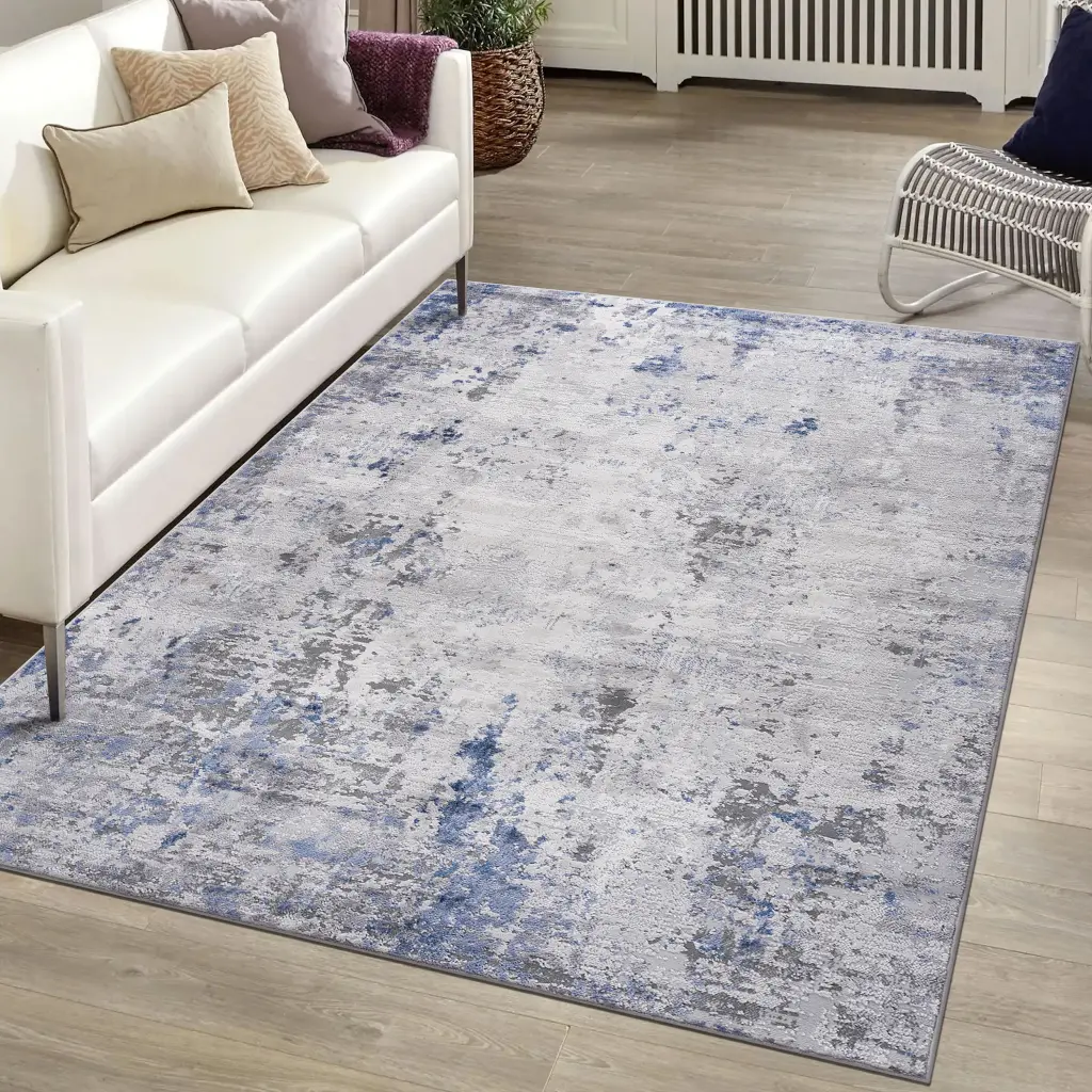 5X7 Shiny Metal Blue Abstract Non Shedding Living Room Bedroom Dining Home Rug naar rug