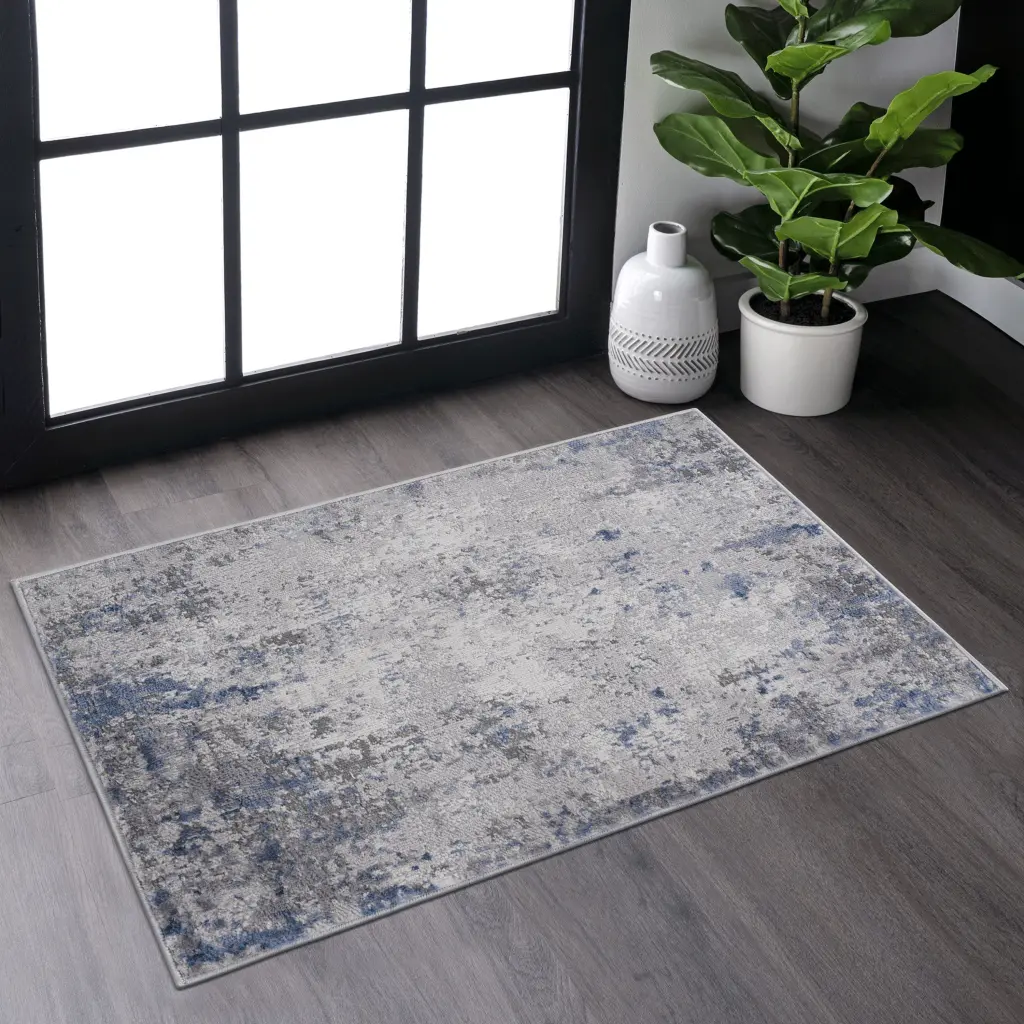 Naar Marfi Collection 2X3 Shiny Metal Blue Abstract Non Shedding Living Room Rug naar rug