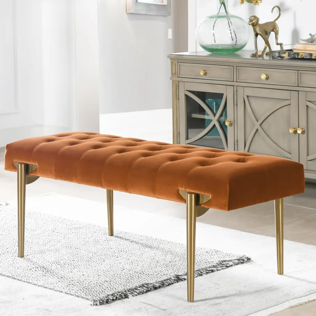 Aria Upholstered Gold Accent Bench Burnt Orange Performance Velvet jennifer taylor home