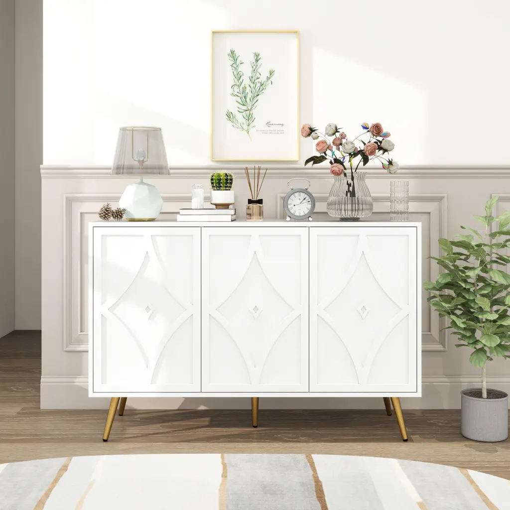 3 Door Storage Cabinet Accent Sideboard Adjustable Shelves Modern Design rnb