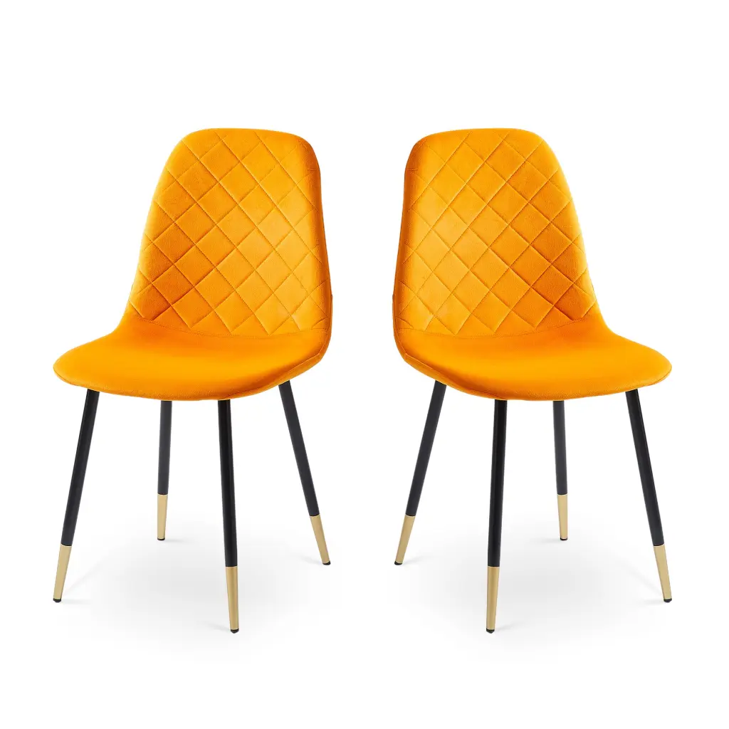Orange Velvet Tufted Accent Chairs Precious Metal Hue Metallic Legs Modern Chair bn smart home w1164