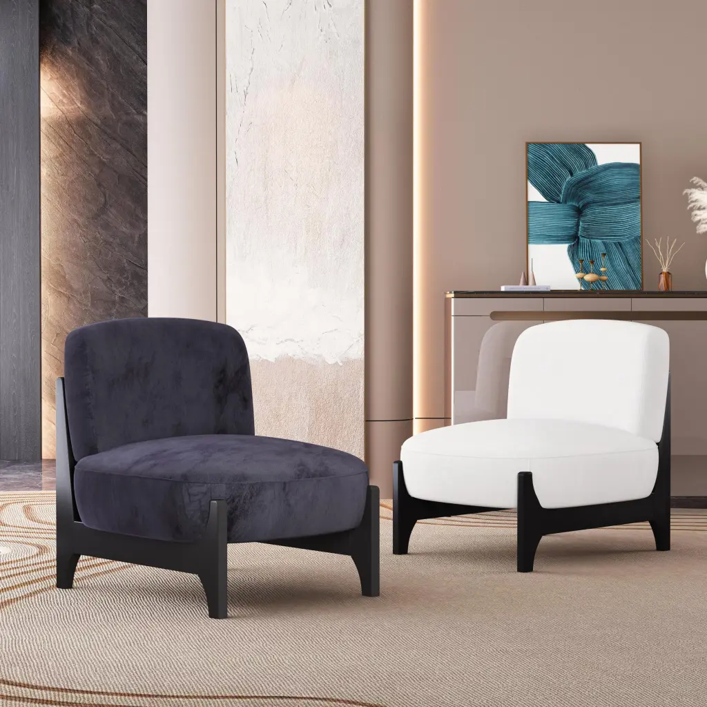 1 Piece Upholstered Velvet Material Mid Century Modern Accent Chair Wooden Legs bobby furniture