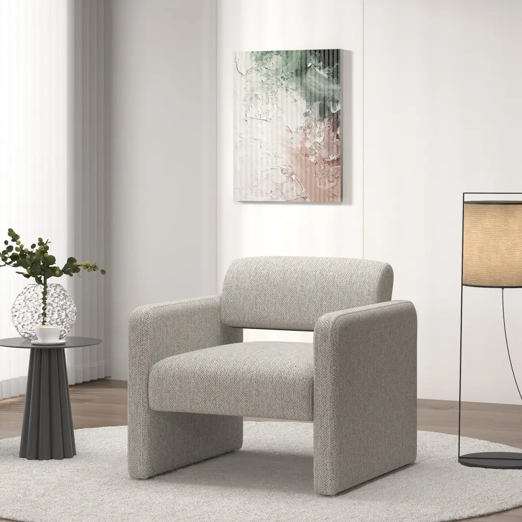 Beige Stripe Upholstered Single Sofa Chair Armrests chuangyuan smart home