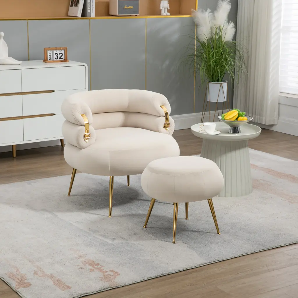 Coolmore Upholstered Velvet Barrel Accent Chair Ottoman coolmore w-395