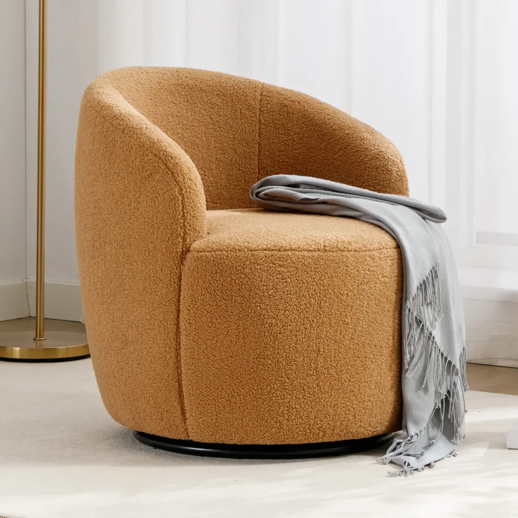 Teddy Swivel Accent Armchair Barrel Chair Black Powder Coated Base dg collection