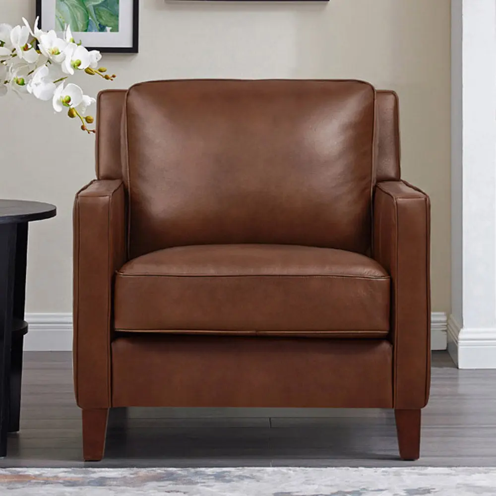 Ashby Hide Chair Pecan Mid Century Modern Living Room Accent Chair hydeline furniture