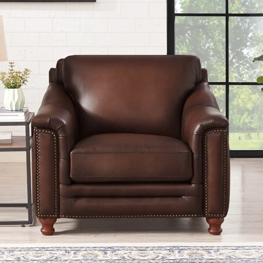 Belfast Top Grain Hide Chair Brown Primary Living Space Mid Century Modern Leather Chair hydeline furniture
