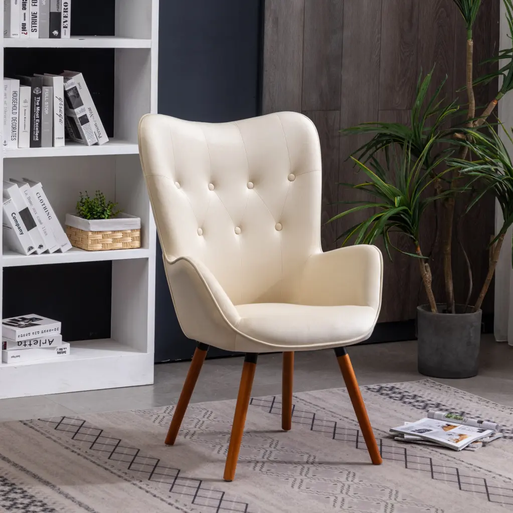 Doarnin Contemporary White Silky Velvet Tufted Accent Chair hz