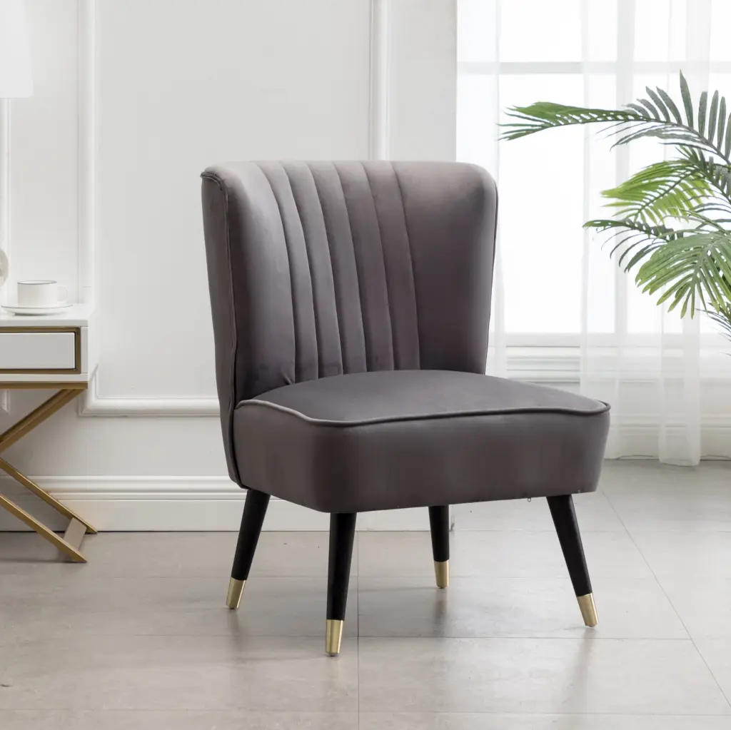 Elon Contemporary Velvet Upholstered Accent Chair Gray Espresso hz