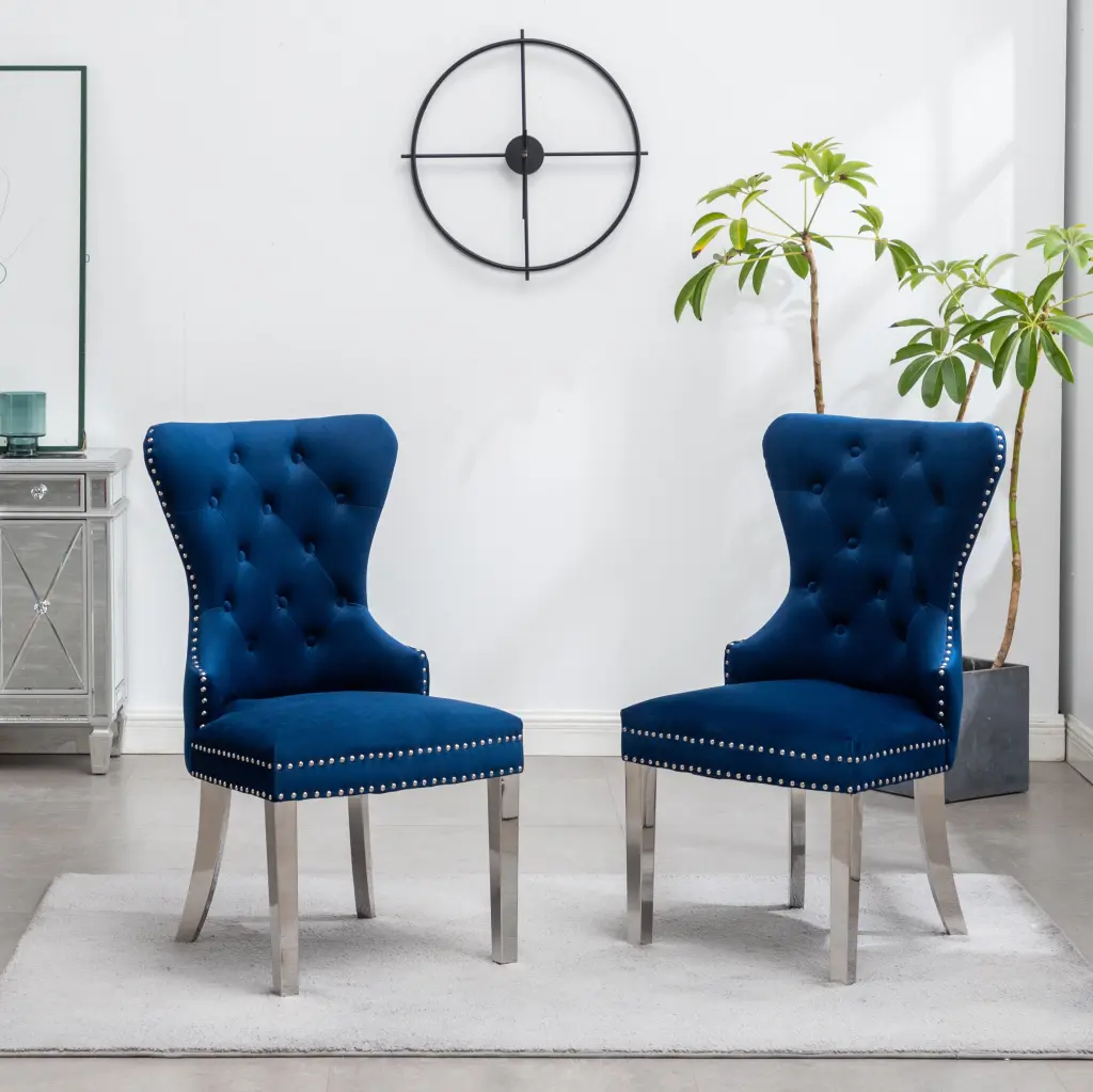 Montura Contemporary Tufted Velvet Chair Trim, Set 2, Blue - Luxurious Living Room Seating hz