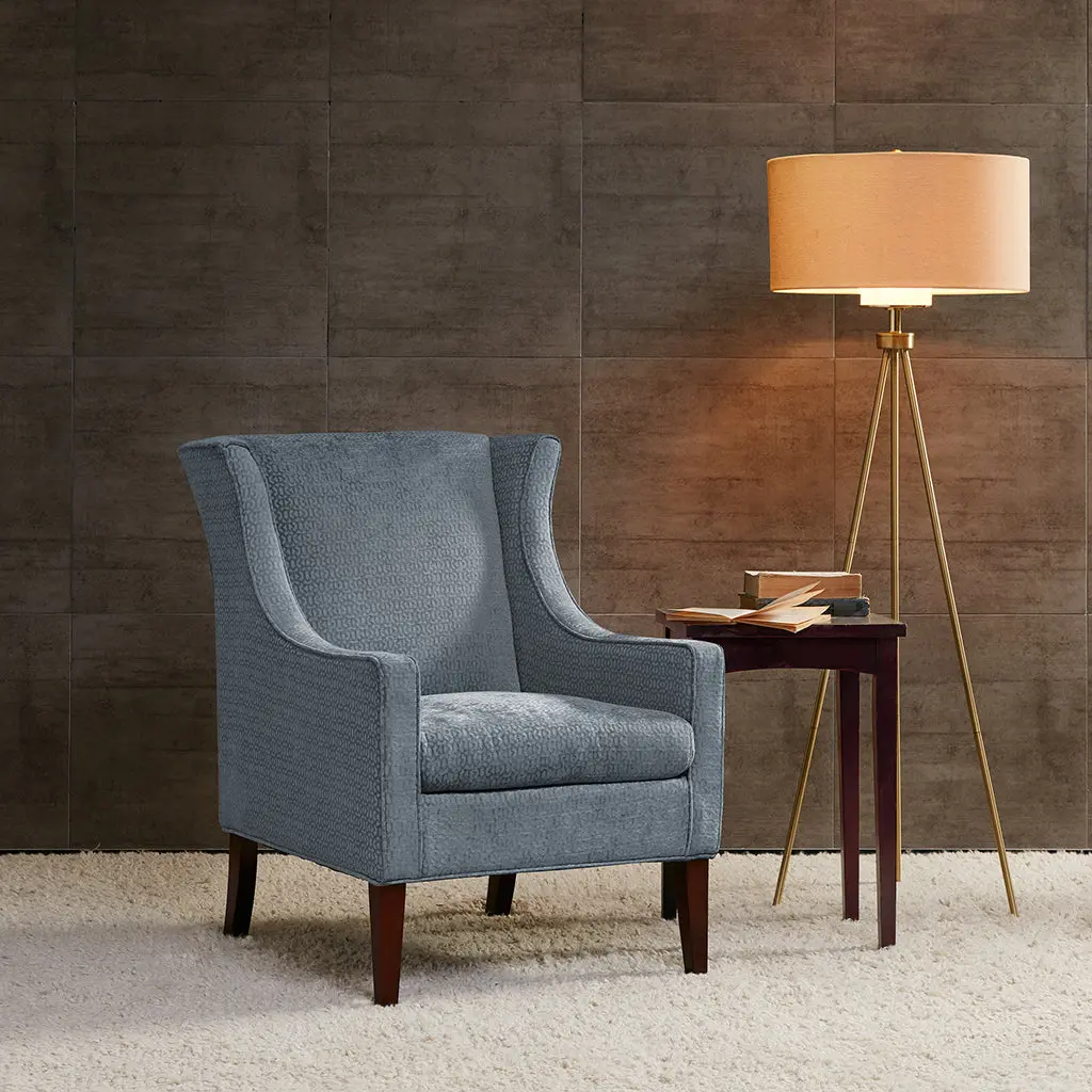 Addy Wing Chair Blue Solid Wood Accent Chair Living Room or Bedroom jla