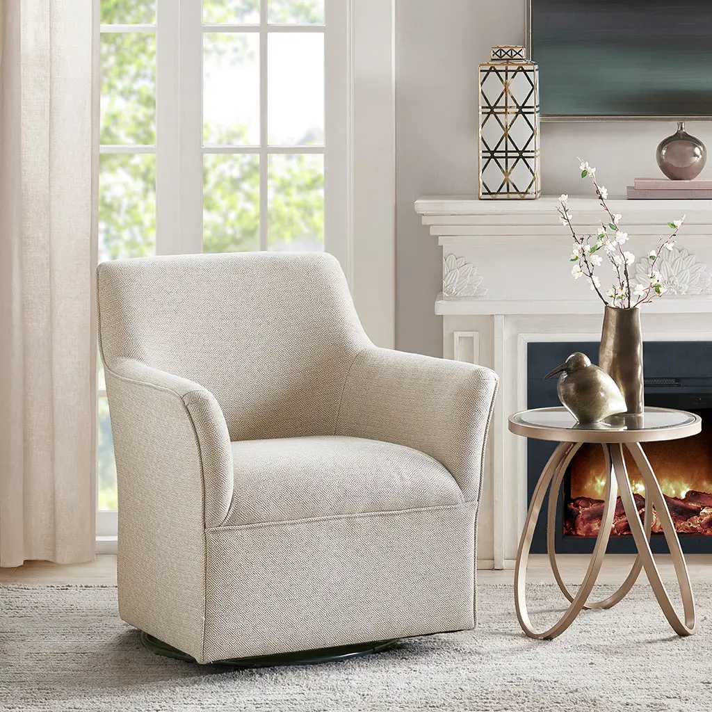 Augustine Swivel Glider Chair Cream Solid Wood Accent Chair jla