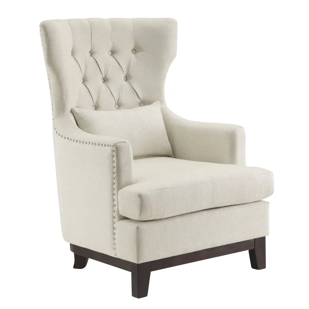 Button Tufted Wing Back Accent Chair Beige Upholstered Pillow kanepe