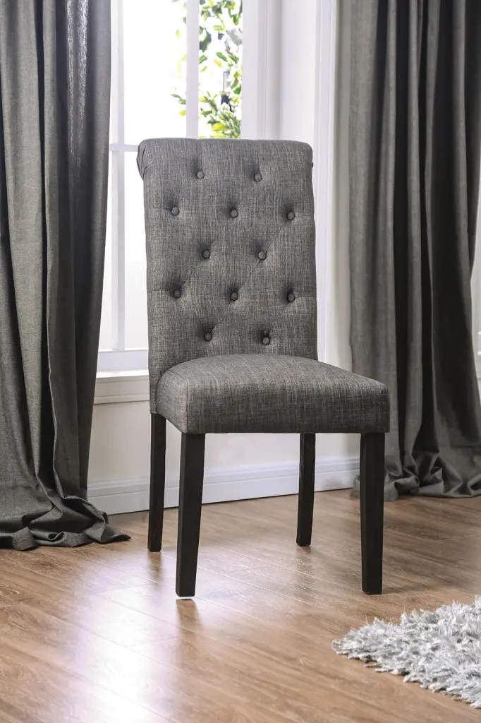 Timeless Antique Black Gray Side Chairs Set 2 Button Tufted Linen Living Room kanepe
