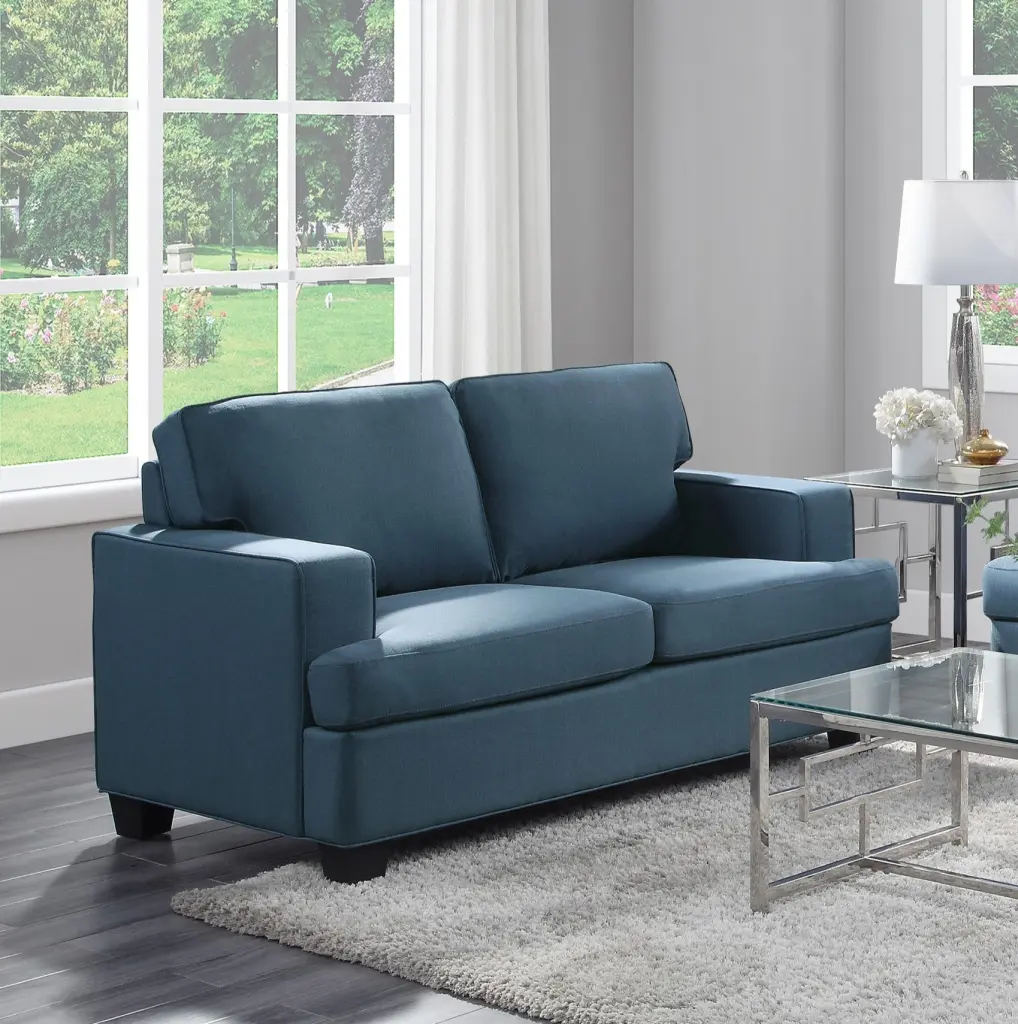 Transitional Style Beautiful Seat Blue Textured Material Upholstered Solid Wood kanepe