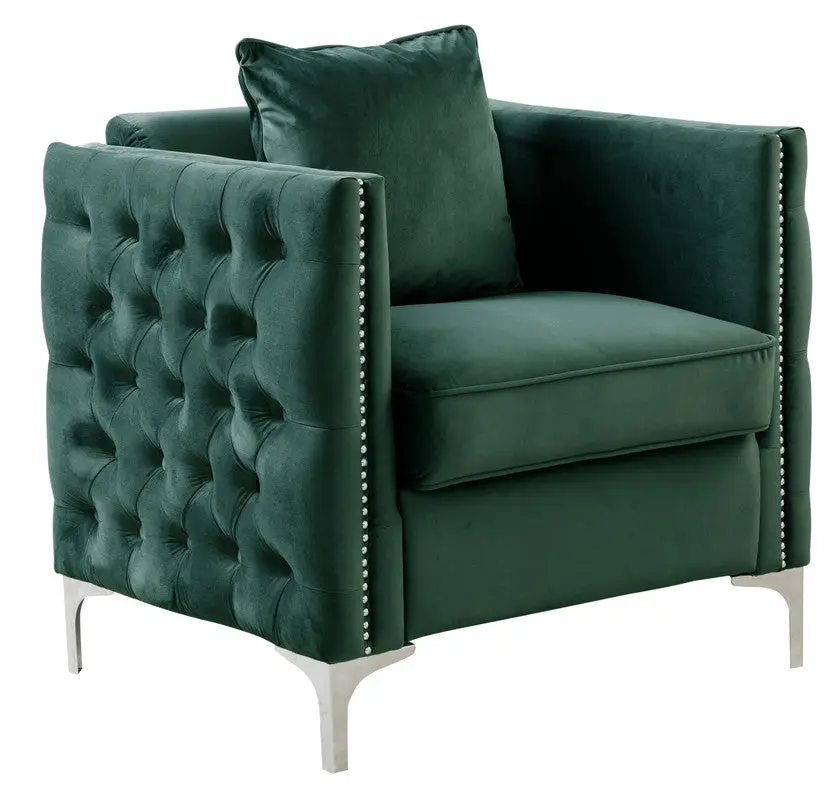 Bayberry 34 Inch Green Velvet Accent Chair Included Pillow lilola home