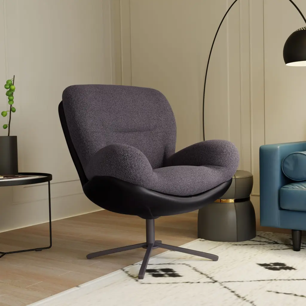360 Swivel Accent Chair Modern Chenille Lounge Chair Faux Leather nh-echo