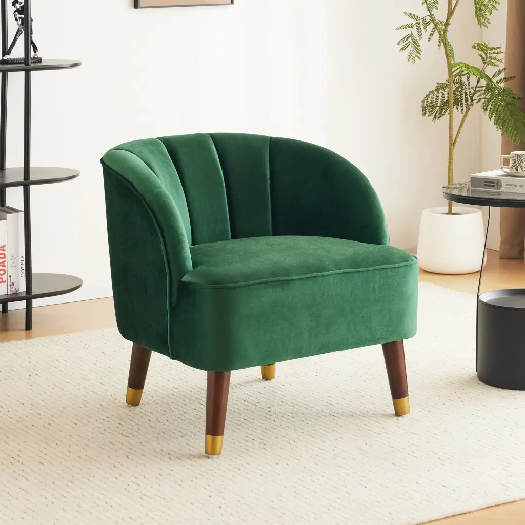 Upholstered Barrel Accent Chair Timberen Legs Emerald Green Elastomerwood Vintage Living Room Chair nh-uhome