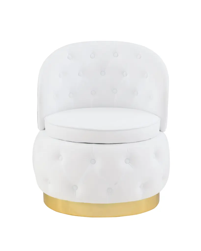 360 Degree Swivel Cuddle Barrel Accent Storage Chair White Velvet relax down