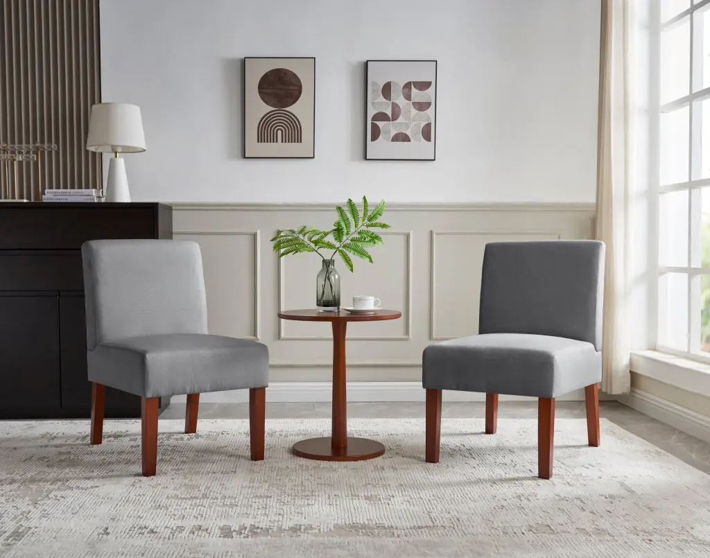 Set 2 Accent Chairs Round Wood Table Decorative Slipper Chairs Living Room Furniture relax down