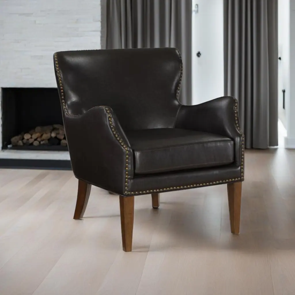 Daniela Deep Brown High Leg Slope Arm Chair Brown Foam Faux Hide ridgecrest home