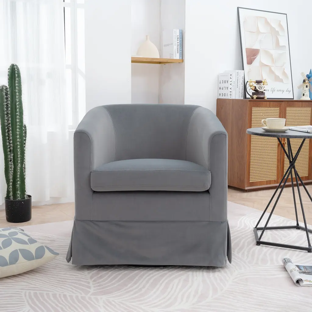 27.36 Inch Wide Swivel Chair Gray Polyester Office or Living Room rnb