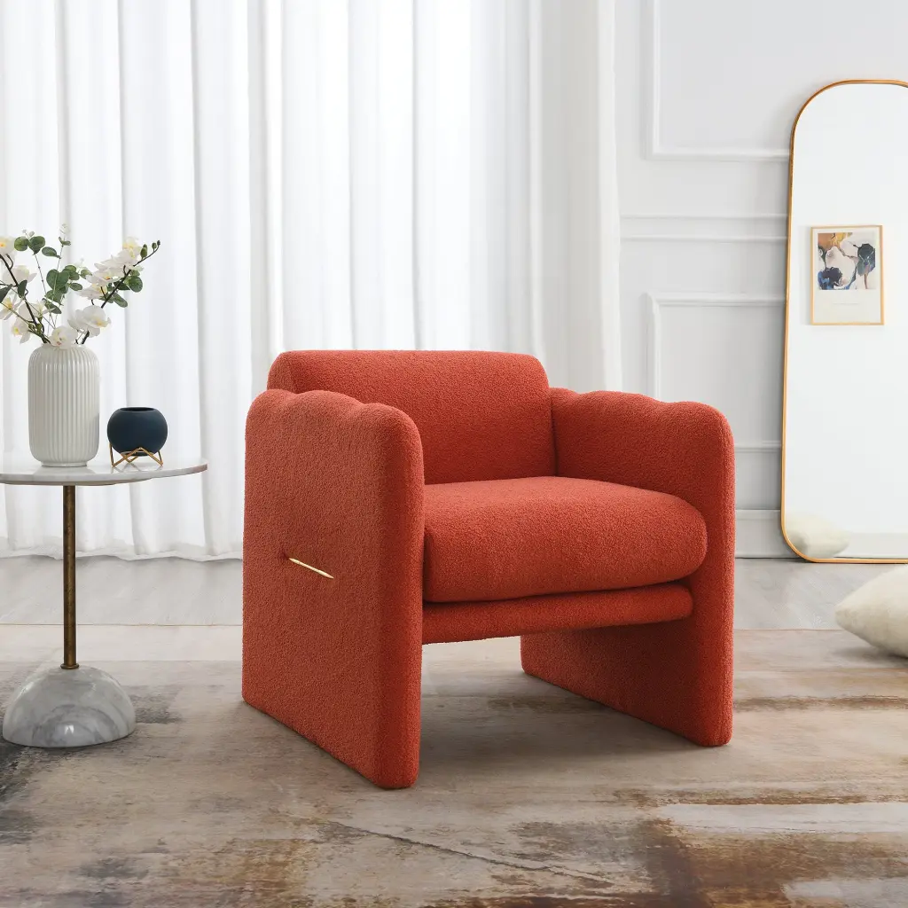 Arm Chair Waved Arms and Metallic Decoration Accent Chair Living Room rnb