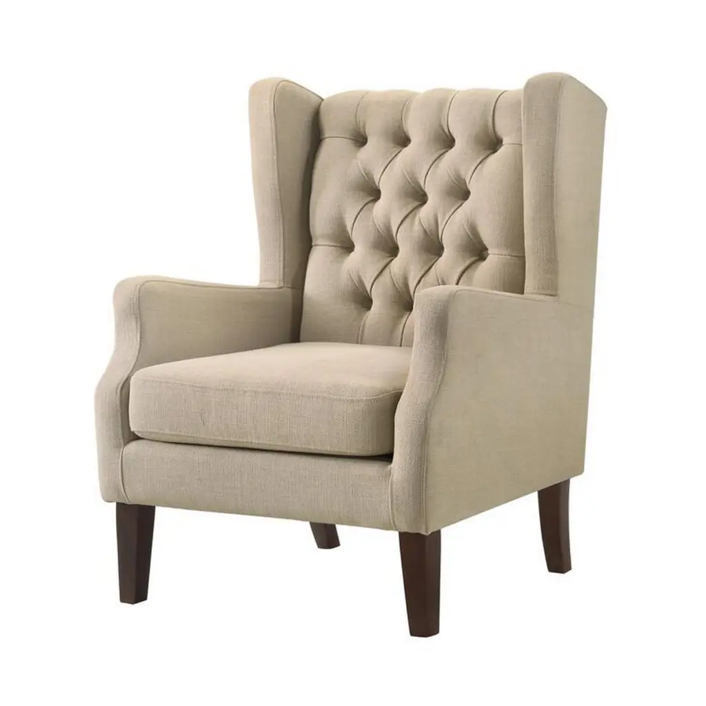Keva 31 Inch Deep Button Tufted Accent Chair Soft Beige Fabric royal hampton