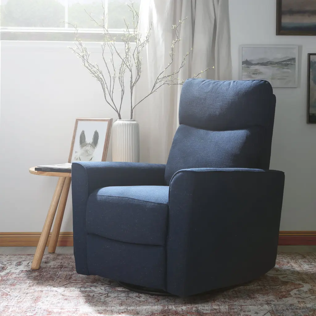 Soho Swivel Glider Chair Navy Fabric Living Room second story home