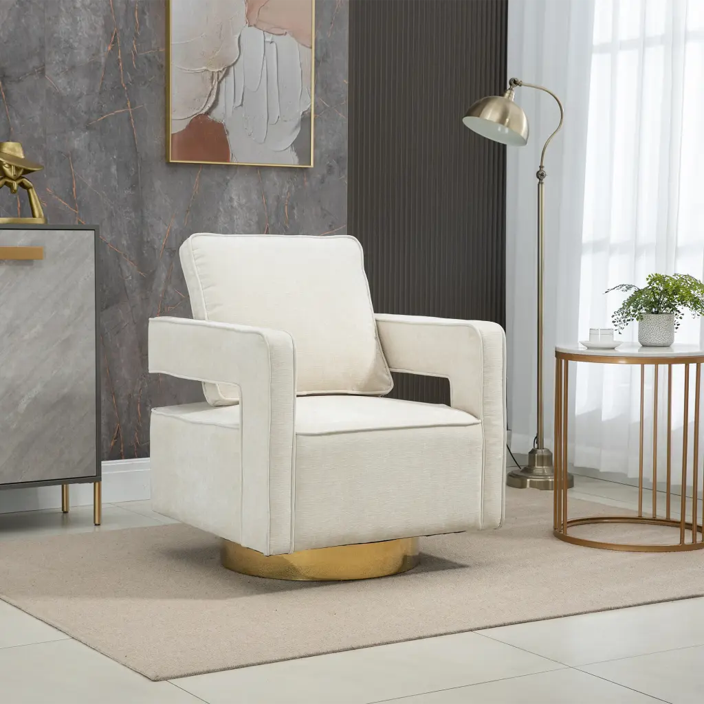 30.7 Inch Swivel Accent Chair Open Back Modern Comfy Sofa Chair Gold Legs w1298