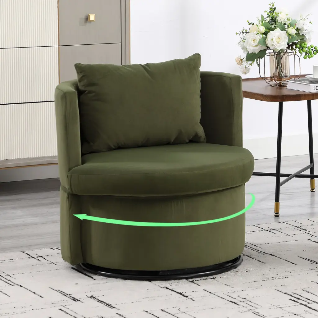 Upholstered Barrel Accent Chair Ottoman - Living Room Side Chair Cushion w1403