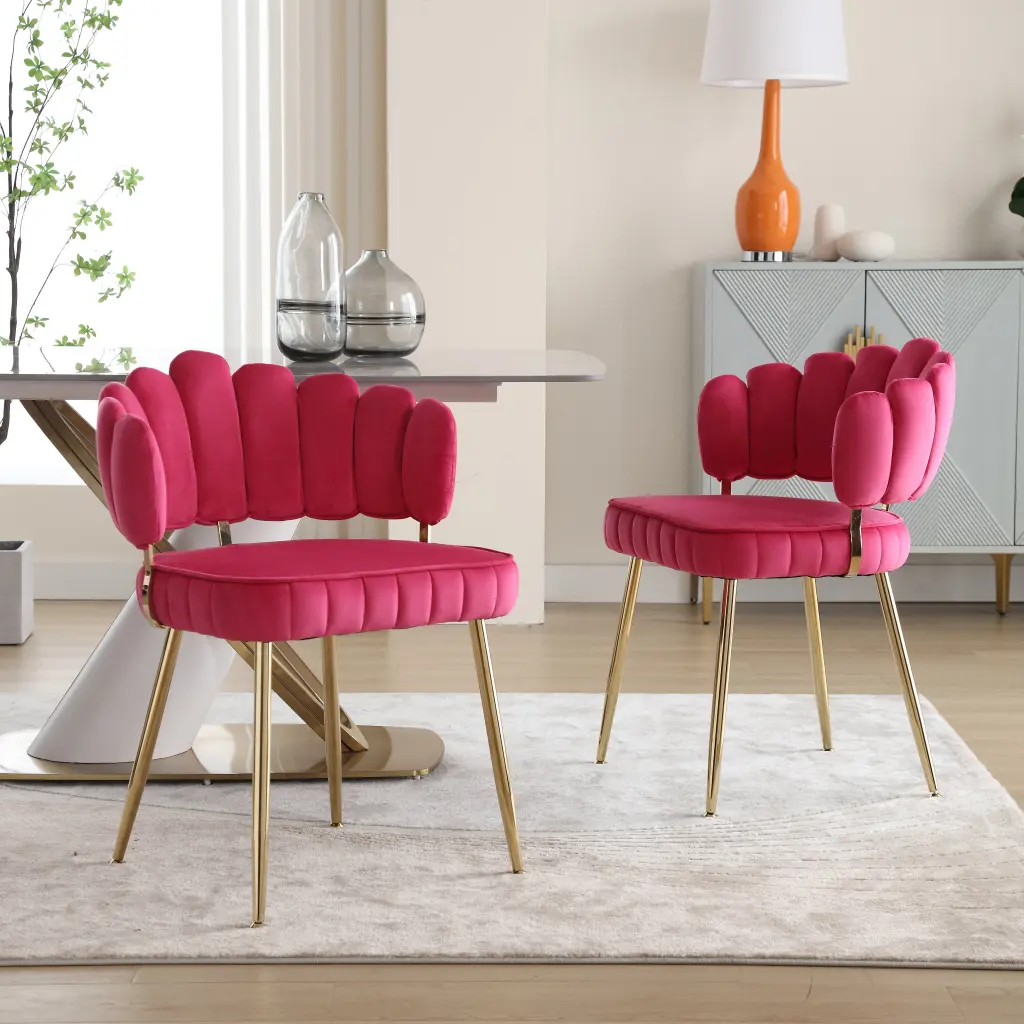 Coolmore Accent Chair Leisure Single Chair Metal Feet Red Velvet w1539 coolmore