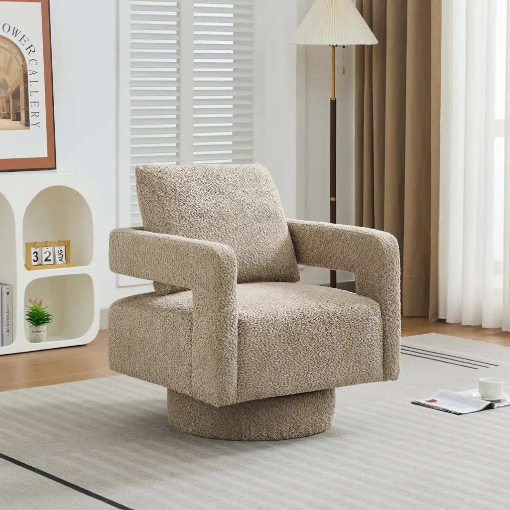 29.13 Inch W Square Swivel Accent Chair Modern Rotating Arm Chair Ottoman w1852