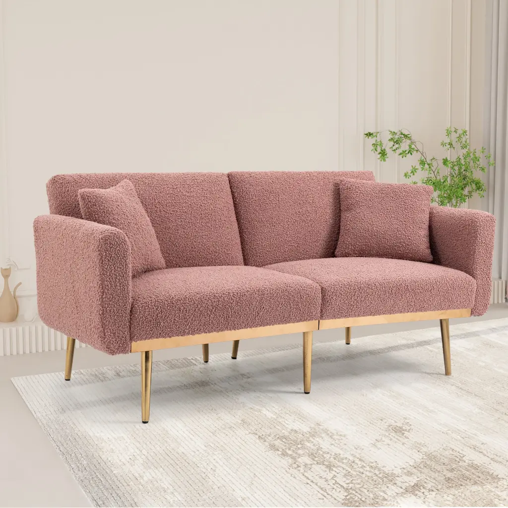 Coolmore Velvet Accent Sofa Metal Feet Brush Pink Seat w1539 coolmore