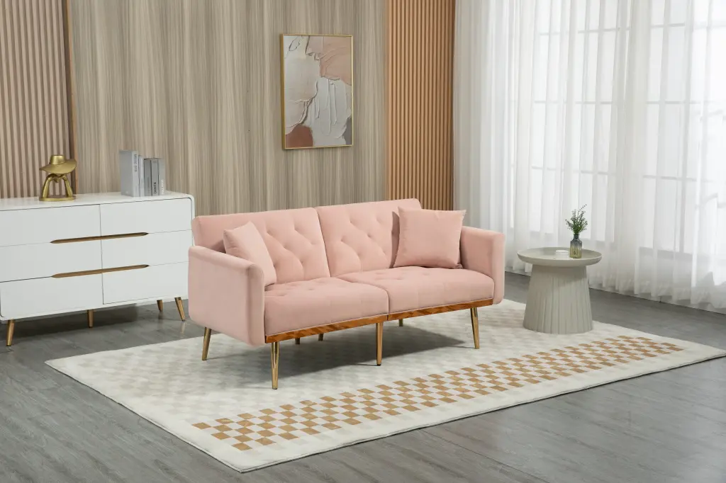 Coolmore Velvet Accent Sofa Metallic Feet Pink Polyester w1539 coolmore
