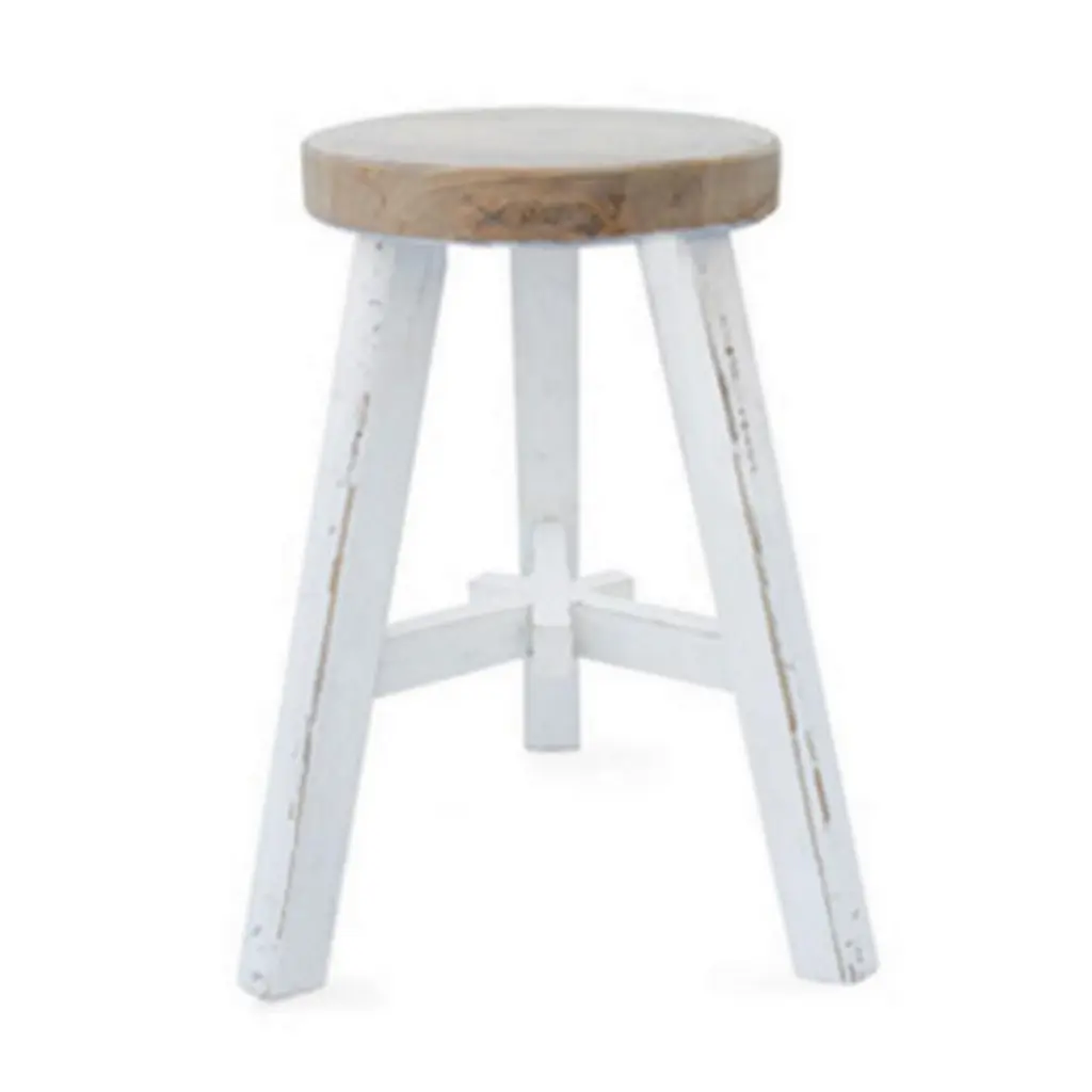 17 Inch Round Brown Accent Stool Hand Painted White Tripod Legs royal hampton