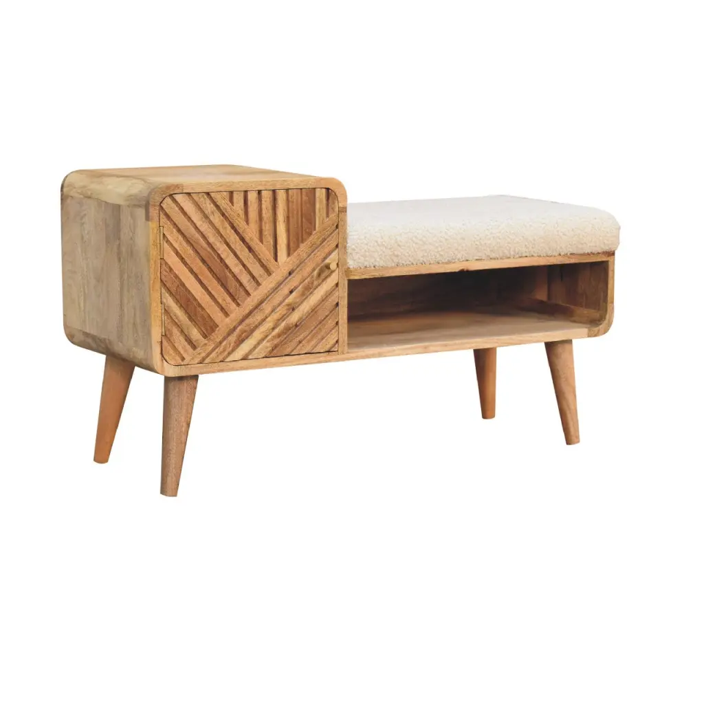 Boucle Carved Telephone Table Oak Foam Wood Material artisan furniture