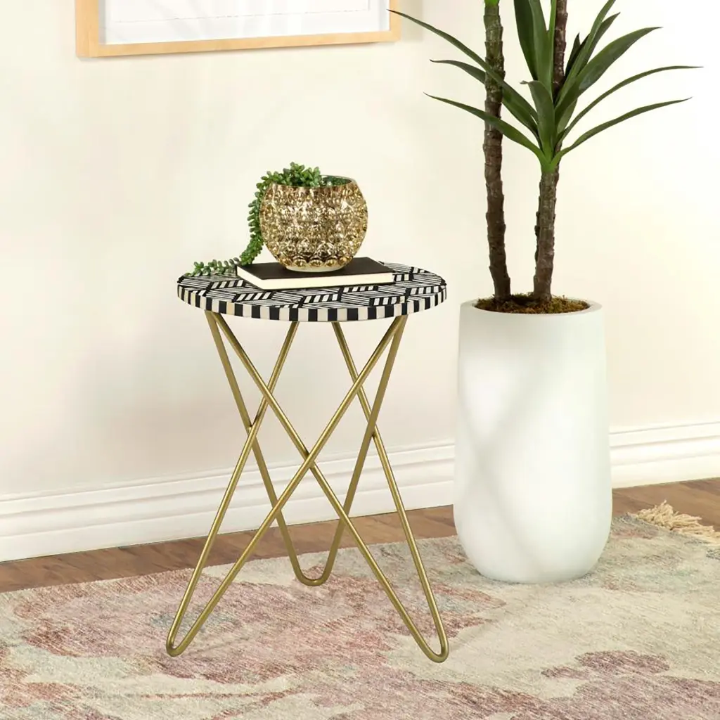 Black White And Precious Metal Top Accent Table Precious Metal Primary Living Space Contemporary furniture max