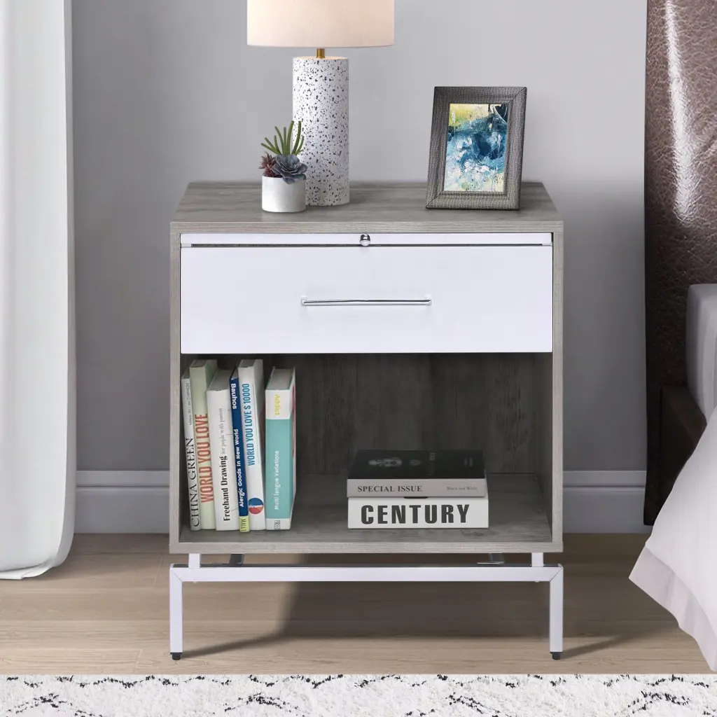 Weathered Grey Oak and White Accent Table Grey White Primary Living Space furniture max