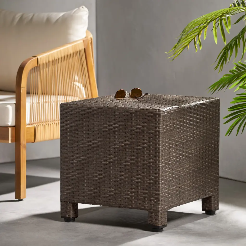 Puerta Accent Table Brown PE Rattan Iron Side Table End Table Living Room Decor nh-cloudhouse