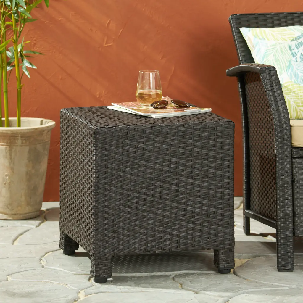 Puerta Accent Table Dark Brown PE Rattan Iron Side Table End Table Living Room Decor nh-cloudhouse