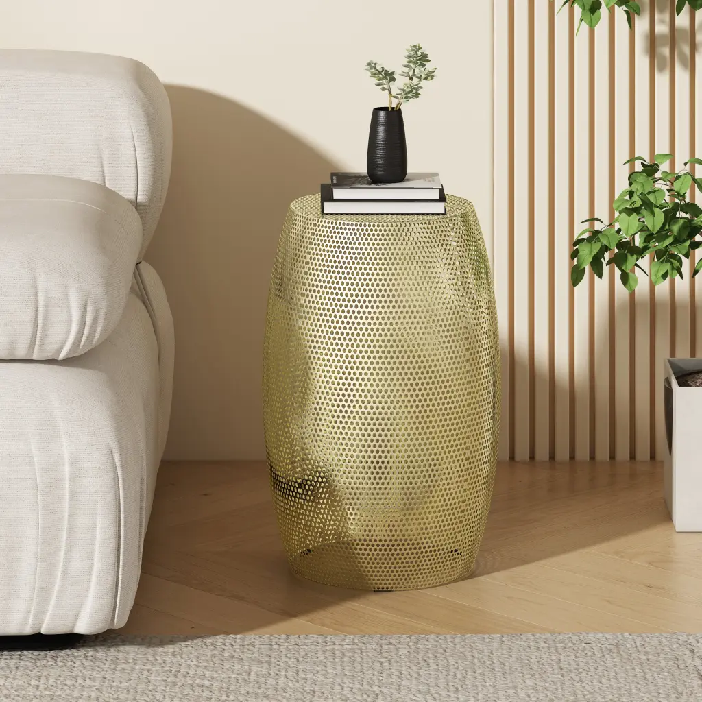 Round Metallic Hollow Side Table Precious Metal Accent Table nh-cloudhouse